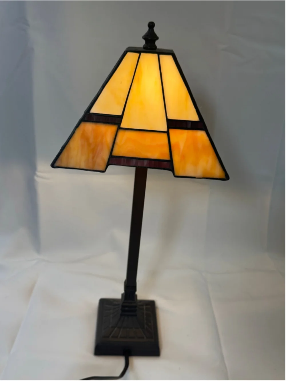 Vintage Tiffany Style Stained Glass Table Lamp Mission Prairie Art Glass 19”